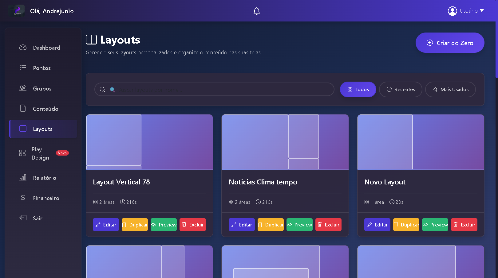 Criação de layouts PlayTVi